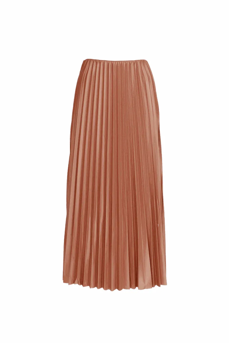 SassyChic Pleated Maxi Skirt - Beige