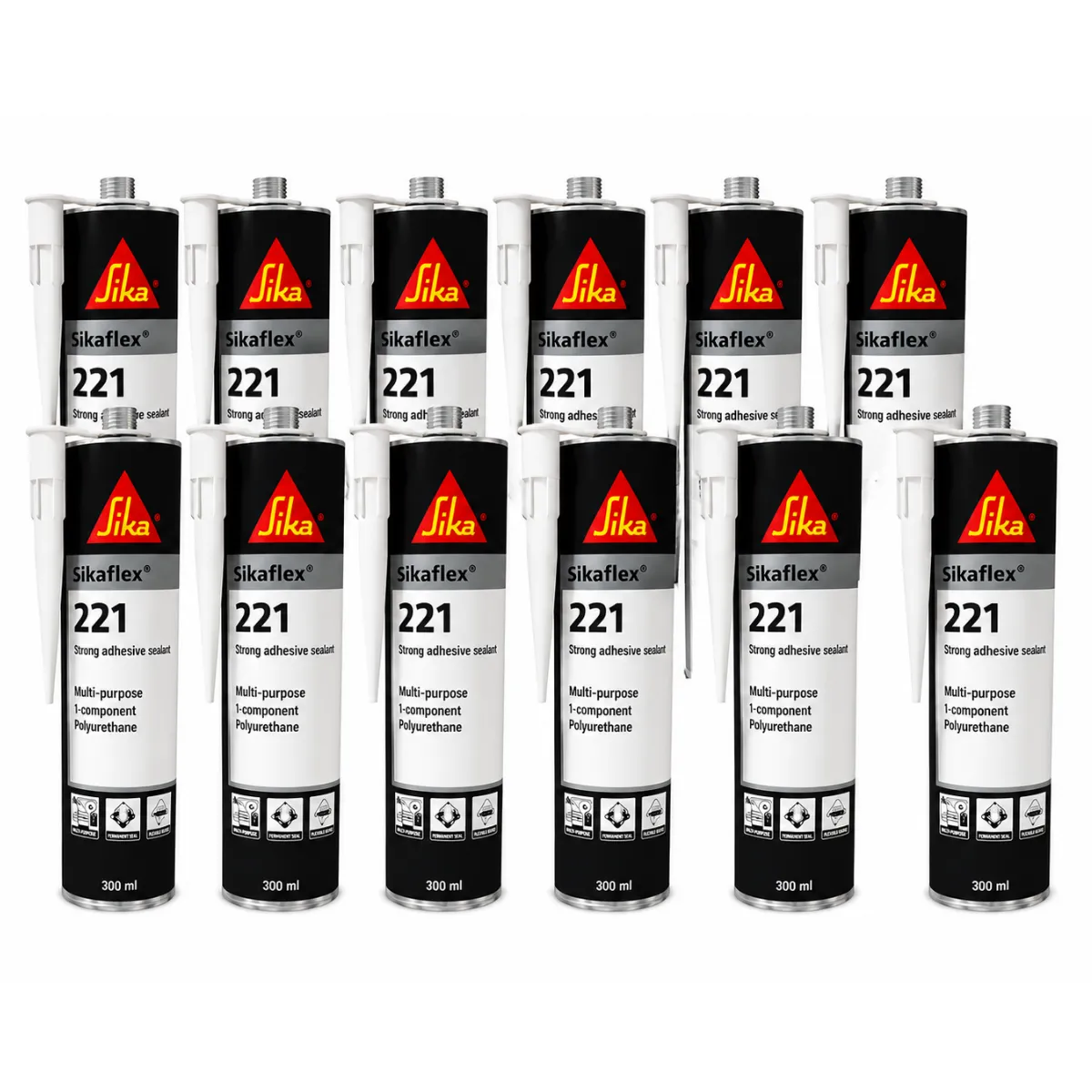 Sikaflex - 221 Black Polyurethane Adhesive & Sealant - 300ml - 12 Pack