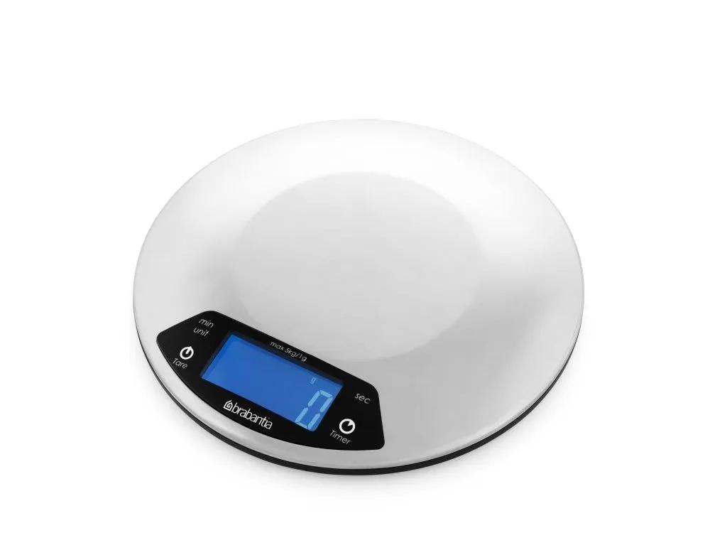 Brabantia - Digital Kitchen Scale with Timer, Round Matt Steel