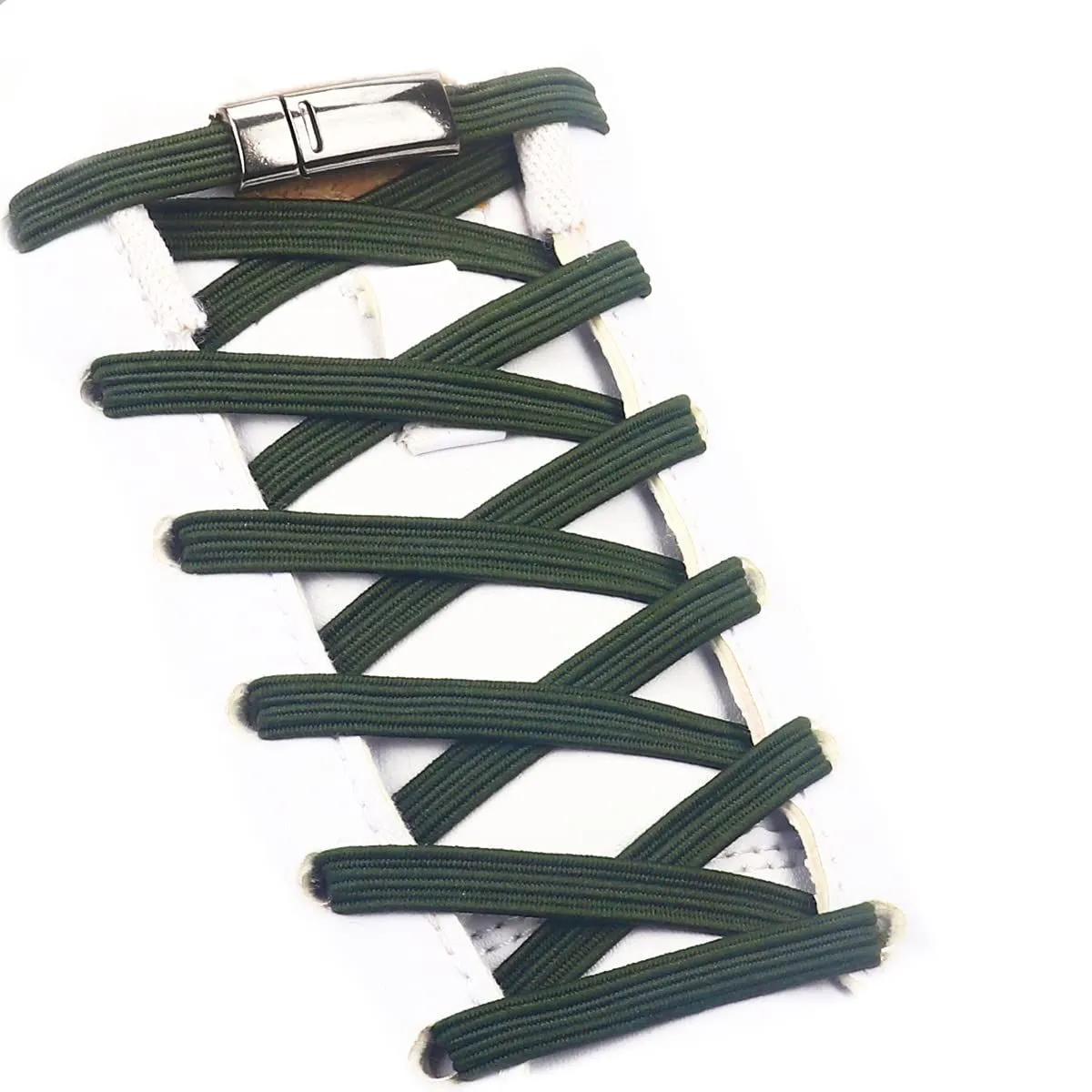 Elastic No Tie Magnetic locking Shoe Laces - Flat Laces - Army Green