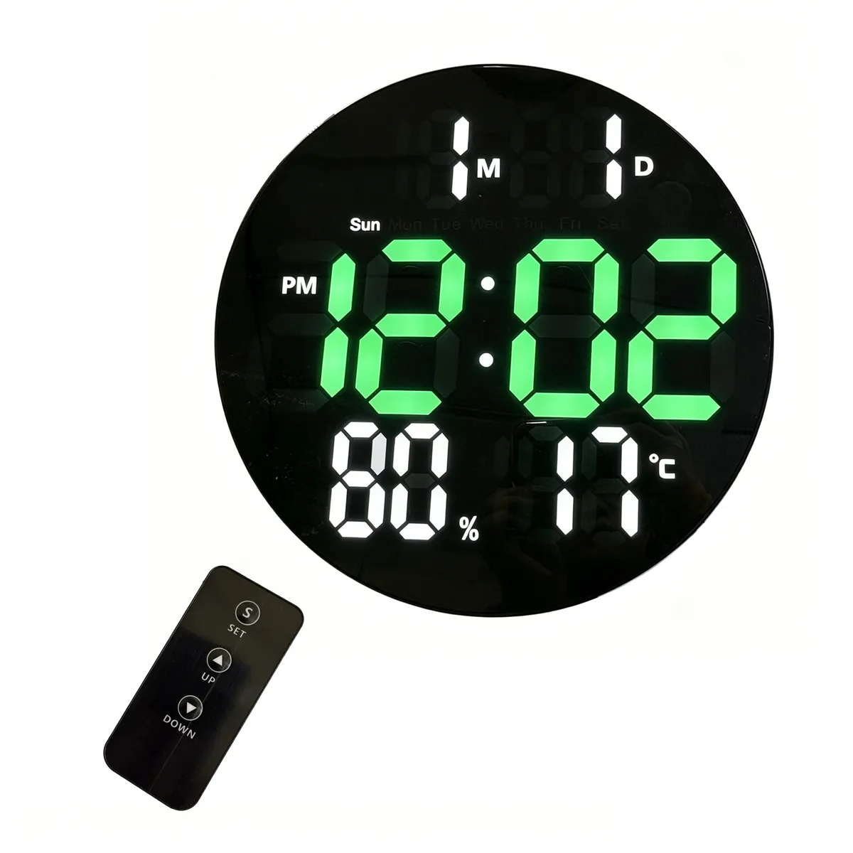 LED Digital Wall Clock, Silent Clock with Remote Control - GREEN