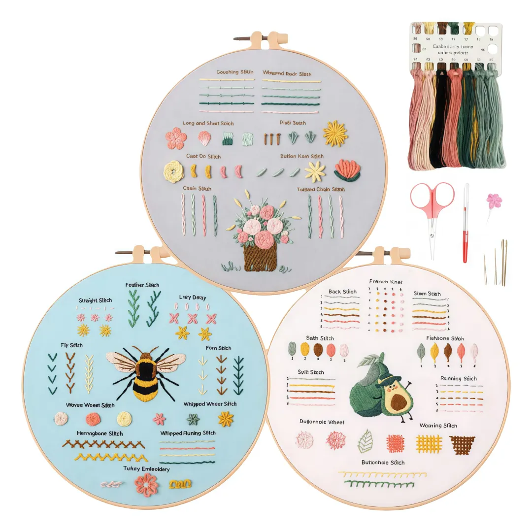3 Pack Embroidery Kit For Beginners, 28 Stitch Types, 3 Patterns