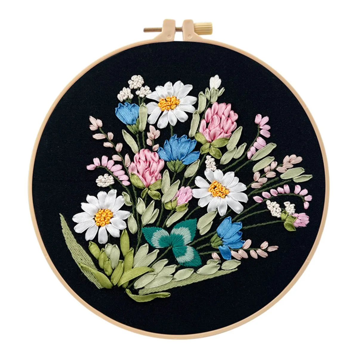 Sewing Cross Stitch Embroidery Starter Kit with Embroidery Hoop - Black-Blue