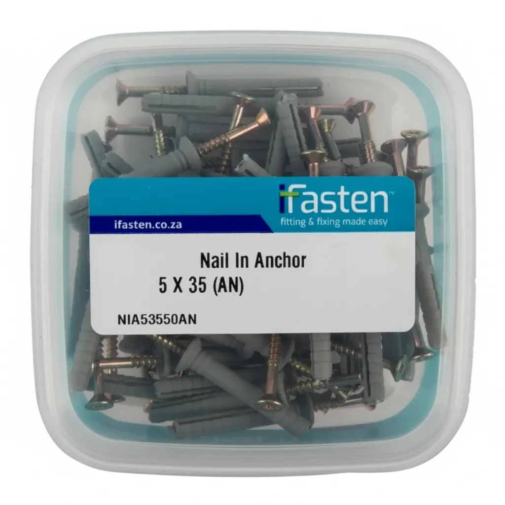 Ifasten Nail In Anchors 5mm x 35mm - 50 Piece Pack for DIY & Construction