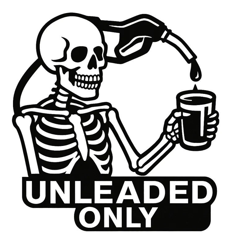 Unleaded Only Skeleton Vinyl CAR Sticker - Funny Dark Humor Decal for Cars - Black