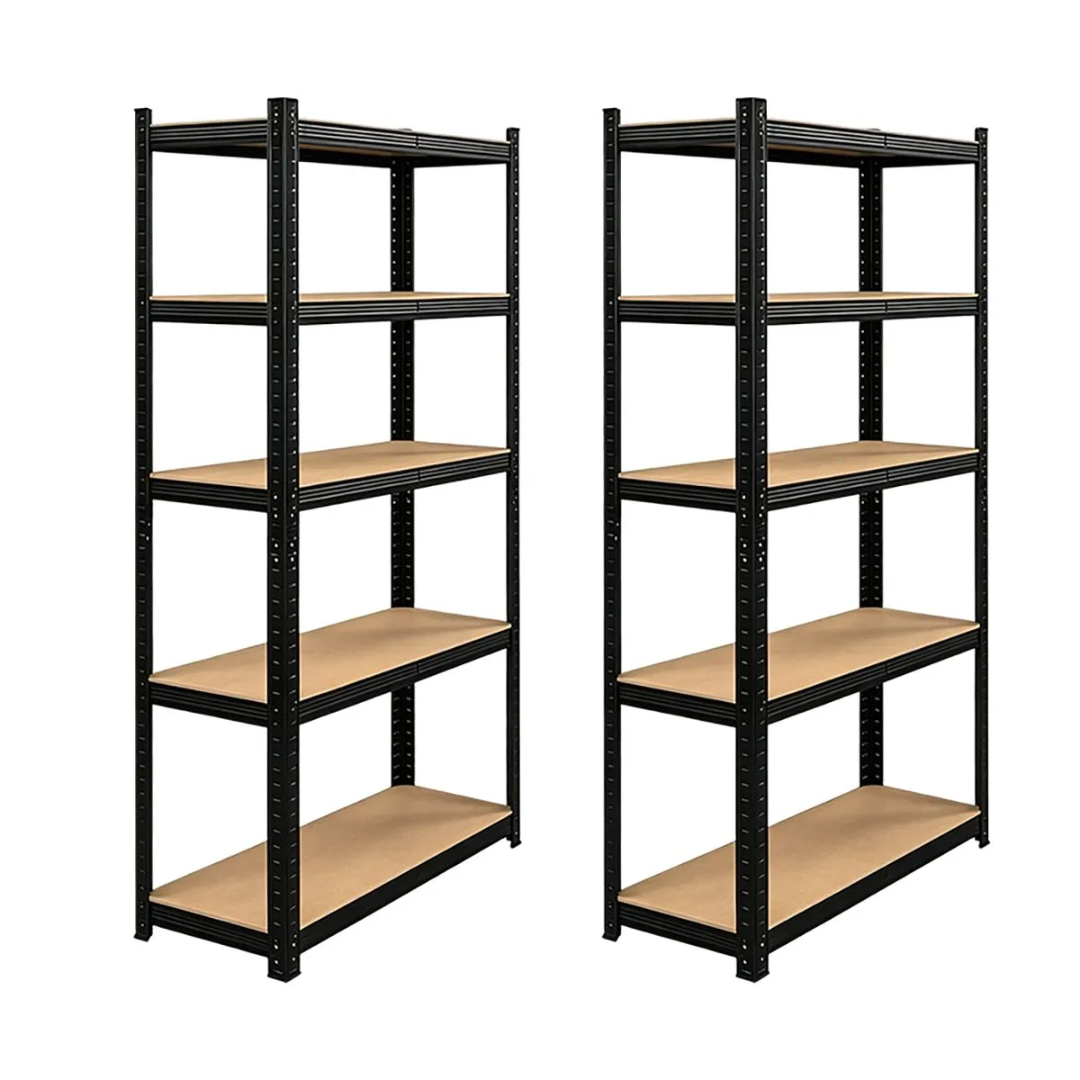 2 Pack Storage Shelves 180x90x40cm 5 Tier Boltless for Garage Workshop - Black