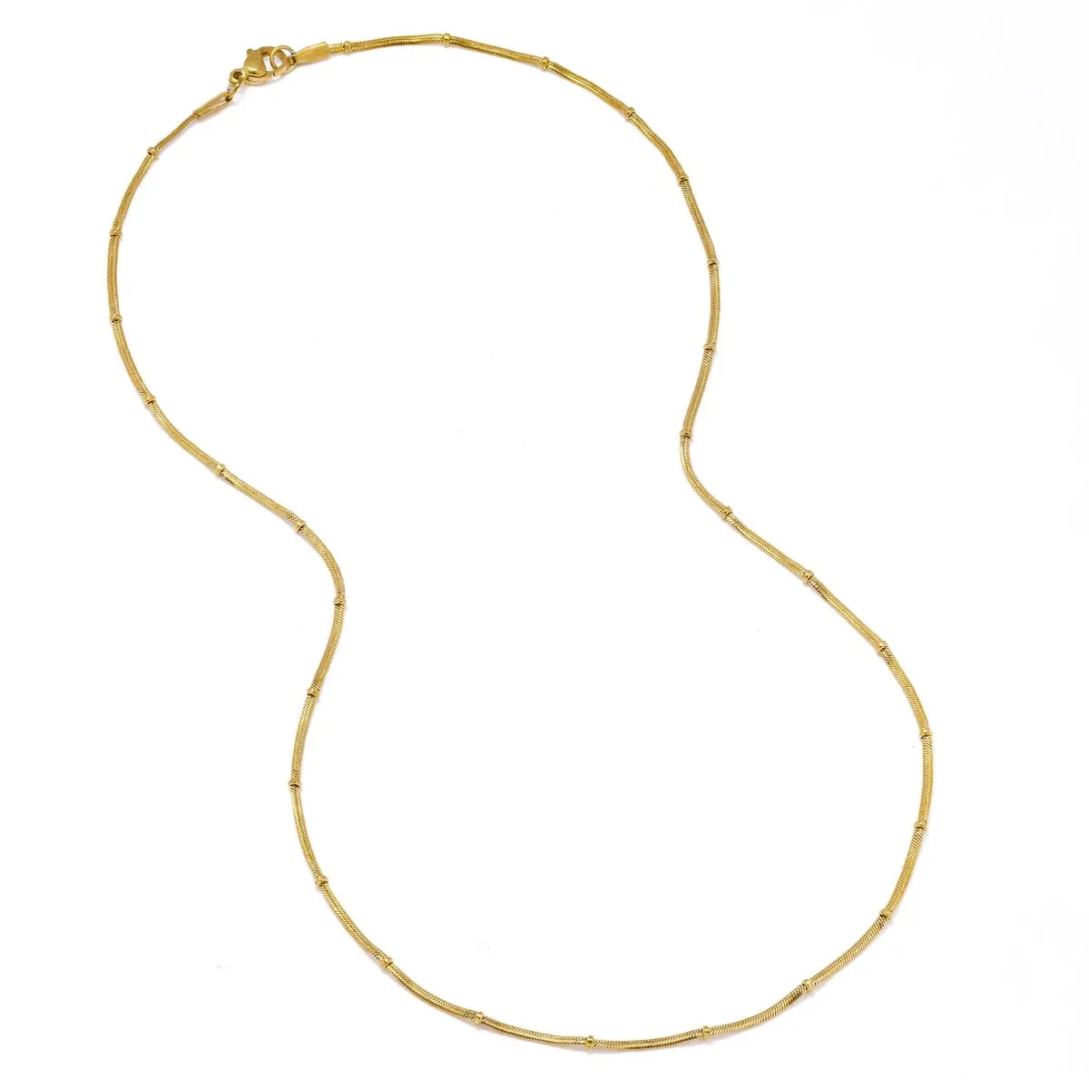 Steel My Heart Waterproof 1.5mm Herringbone Beaded Station Steel Necklace - Gold