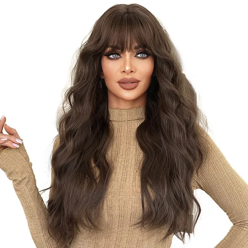 75cm Cold Brown Long Curly Hair Wig-Girls Full Headgear