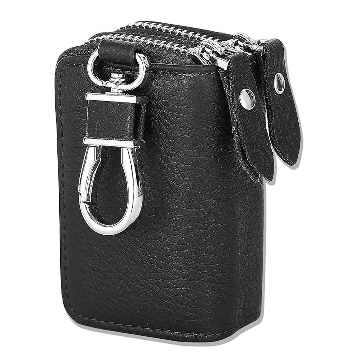 Car Key Case 2 Sides Pocket Zipper Car Key Fob Holder Bag Keychain Holder - Black