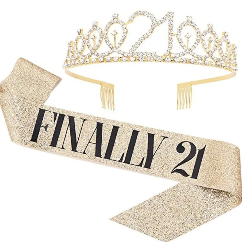 Finally 21 Adult Birthday Sash and Crown Set - Gold