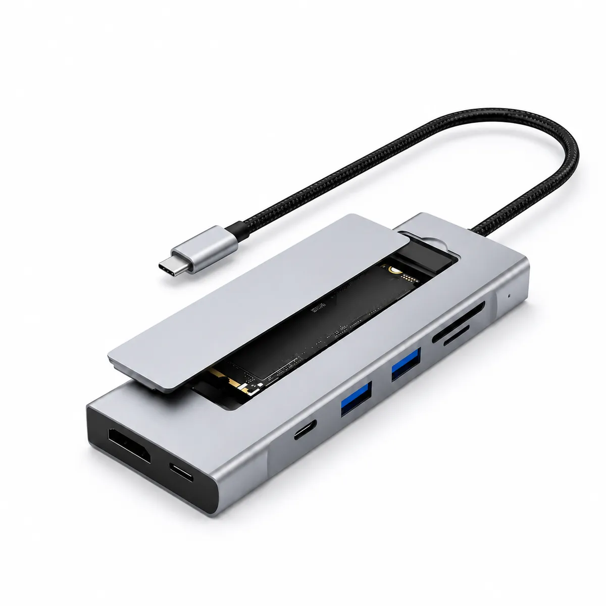 BezosMax 8 in 1 USB C Docking Station with M.2 SSD Enclosure & Reset Button