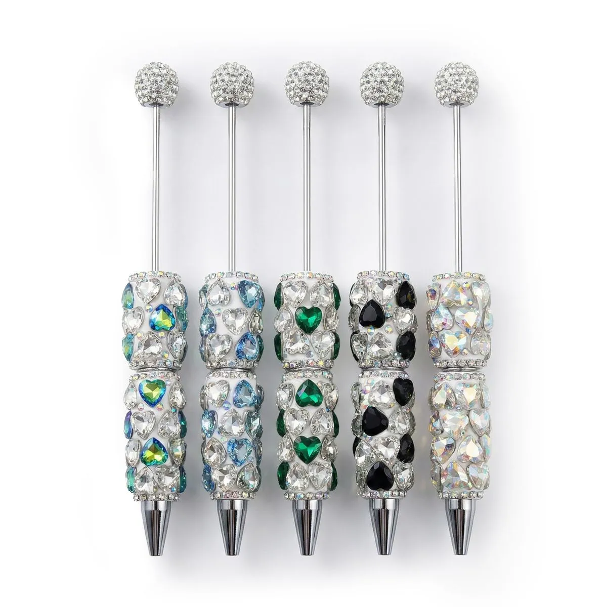 5pcs 1.0mm Beadable Rhinestones Pen Black Inks Glittering Fancy Ballpoint - Green