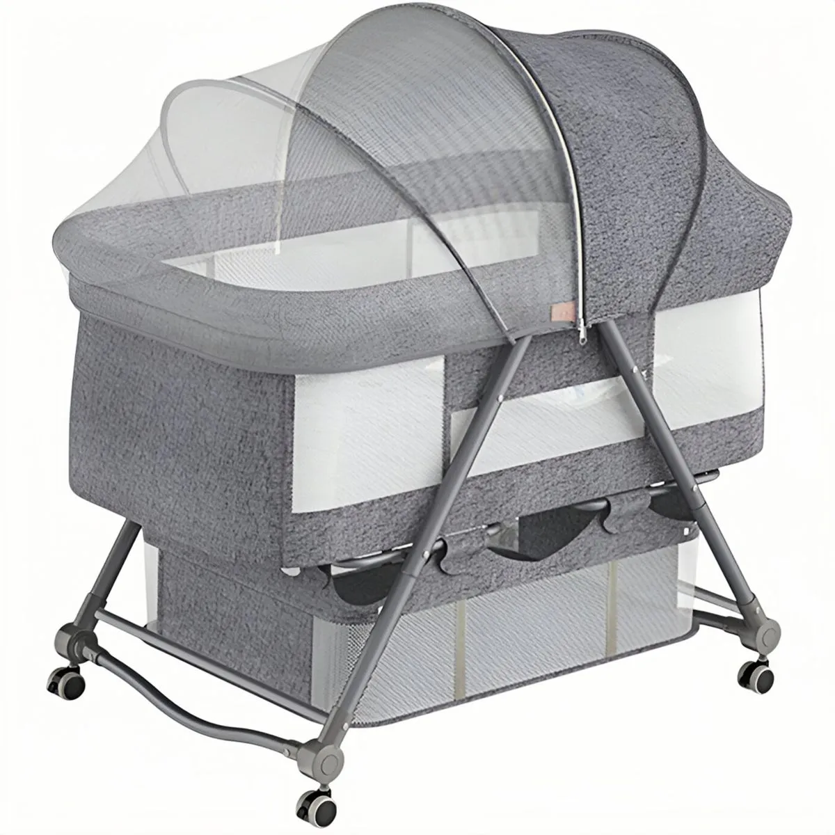 Portable Baby Bassinet Bed Foldable with Rollers Removable - Grey
