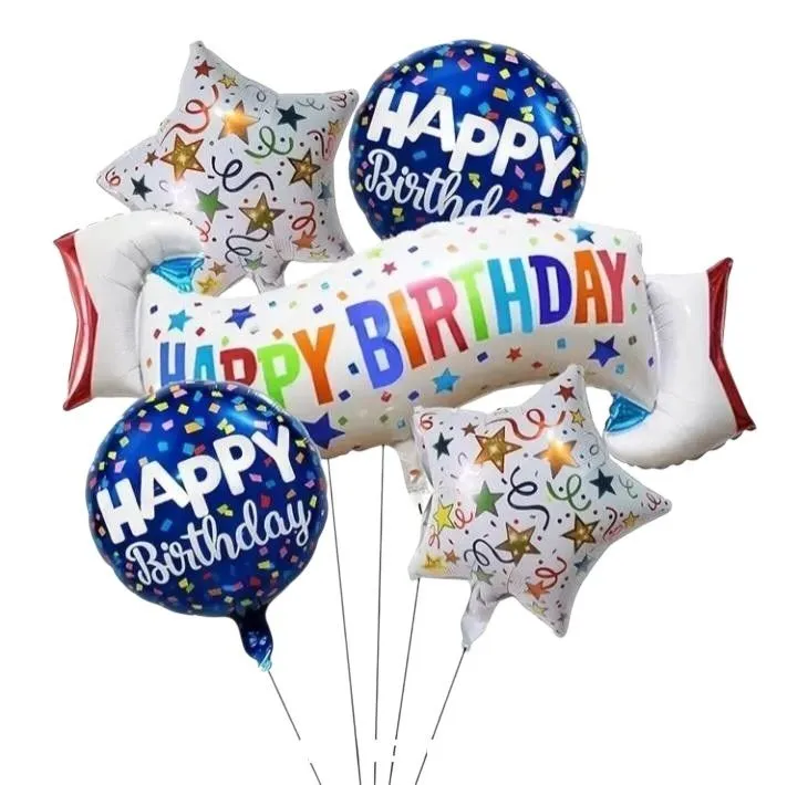 Premium 5-Piece Happy Birthday Foil Balloon Bouquet Set