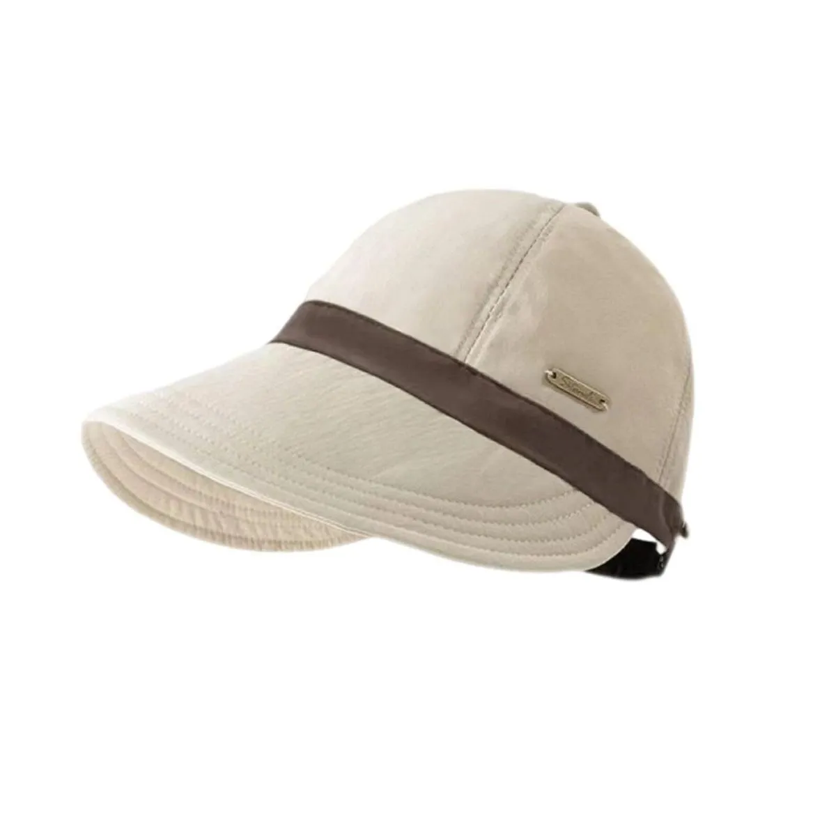 Upf 50+ Women Wide Brim Sun Hat Uv Protection Adjustable Ponytail Beach Cap - Beige