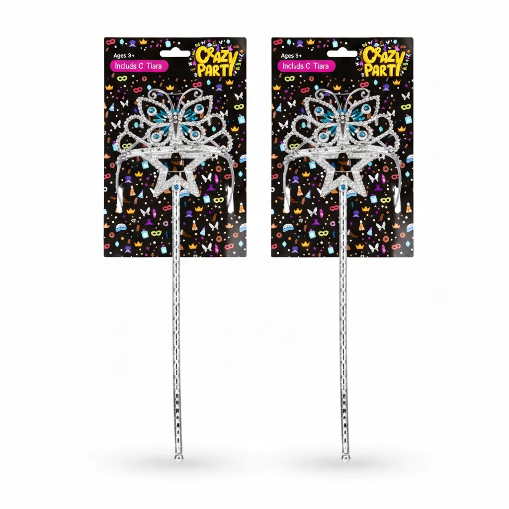 Crazy Party Dress Up Wand and Tiara Set for Kids - 34 cm - 2 Pack