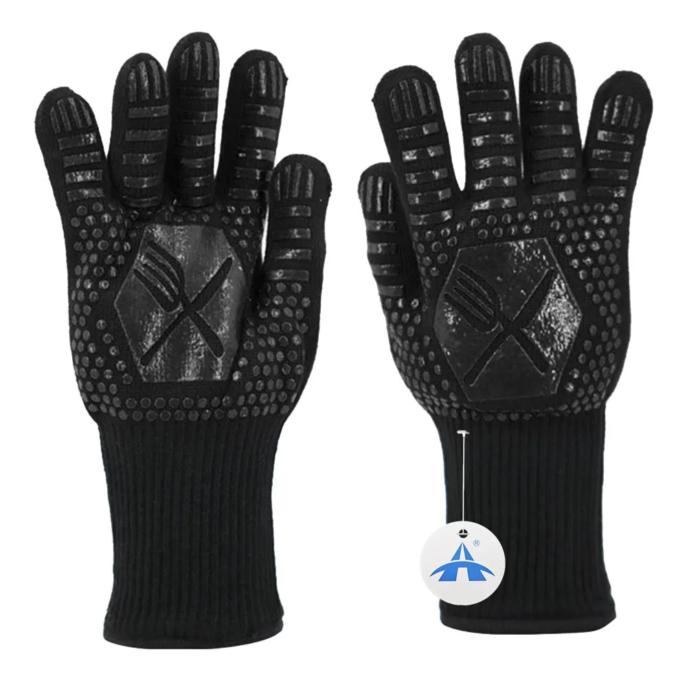 Alanes 1 Pair Non-Slip Grilling Oven BBQ Gloves for Baking/Cooking - Black