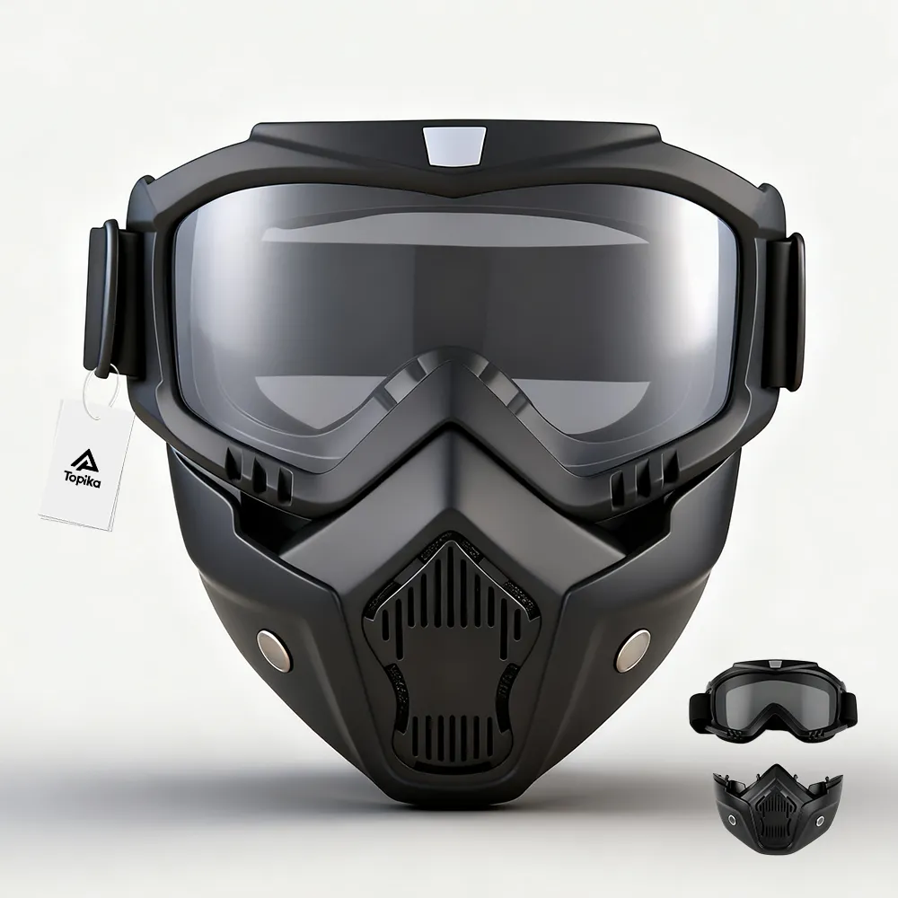 Topika - Tactical Mask, Airsoft Paintball Mask with Detachable Goggles - Black