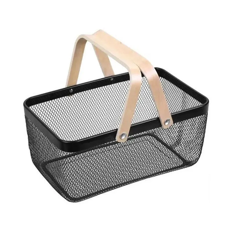 Large Modern Steel Mesh Basket - Black