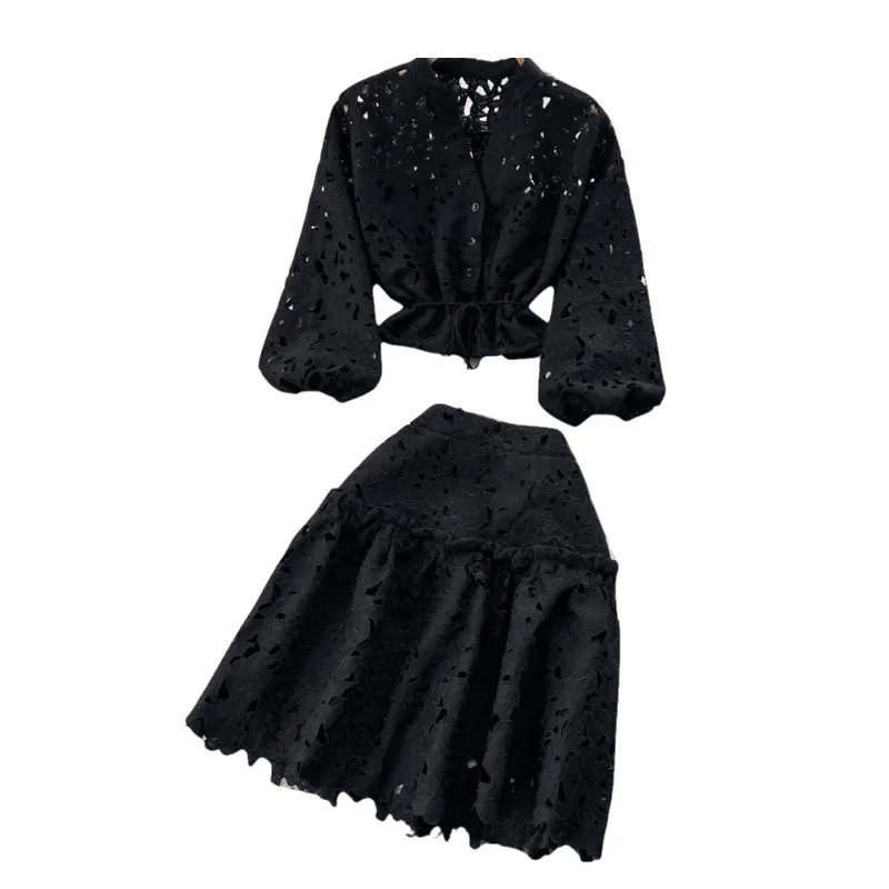 Julie Chic Shirt and Skirt Set - Black