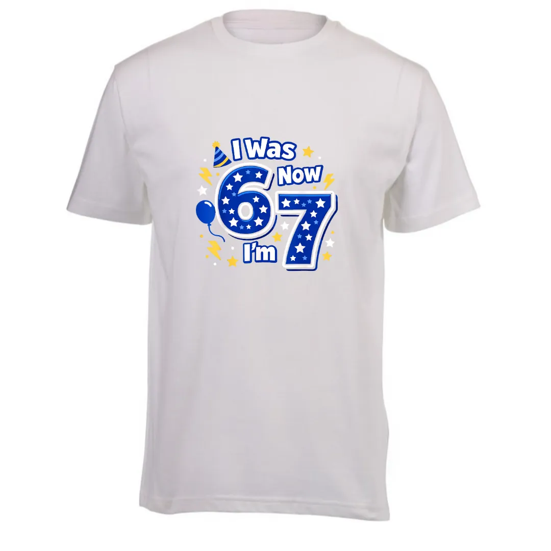 Kids White Short Sleeve T-Shirt - 6 7 Birthday 7
