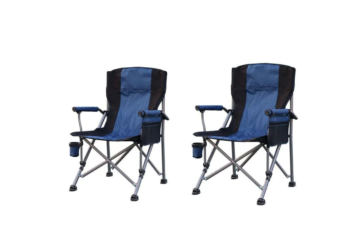 2 x Camping Chairs Folding Camping Chairs - Blue, Black