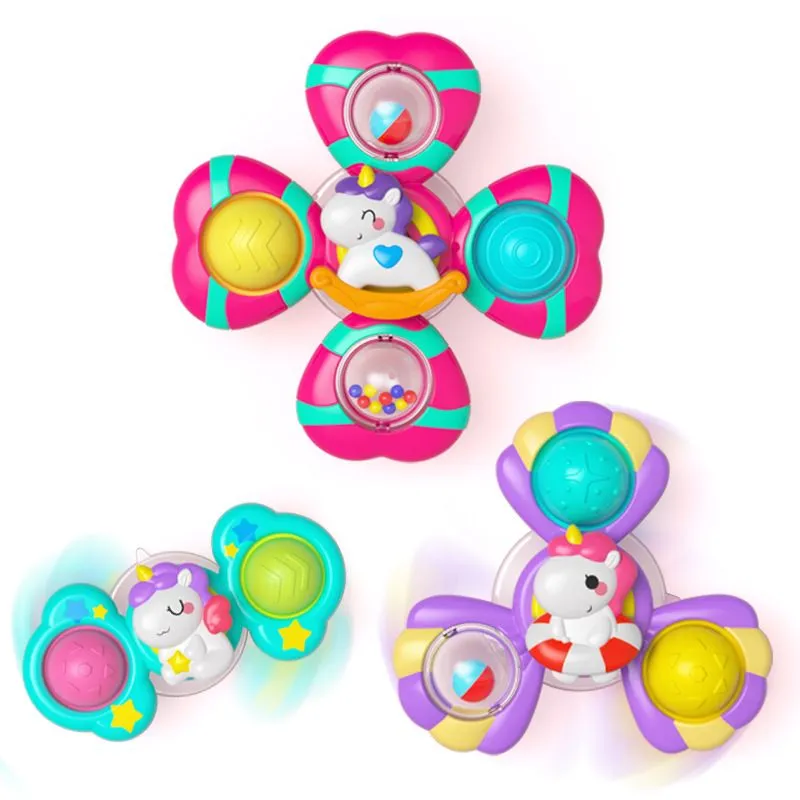 3 Pieces Suction Cup Spinner Toys Set Baby Spinning Top Bath Toys Sensory