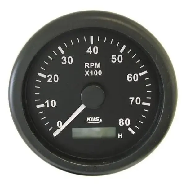 KUS 85mm Marine Grade Tachometer - up to 8000 RPM - Black