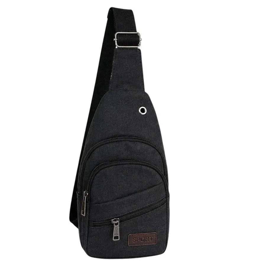 Unisex Vintage Canvas Crossbody Chest Bag - Black