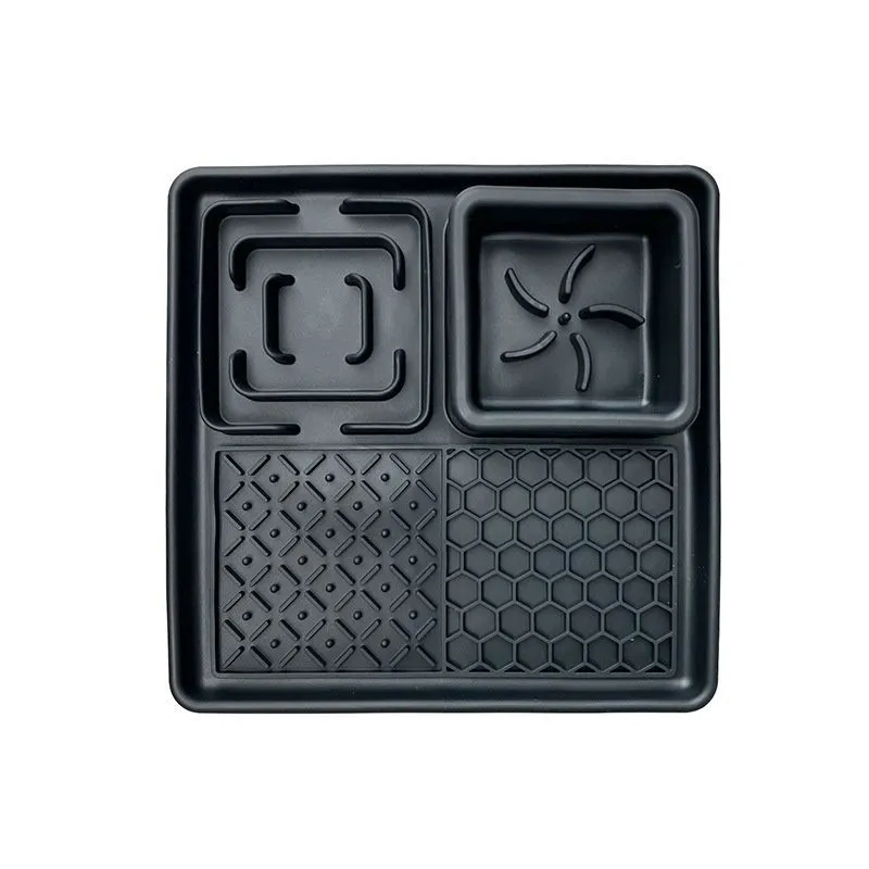 Pet Food Plate Slow Feeding Mat, Divided Serving Tray, Food-grade Silicone - Black