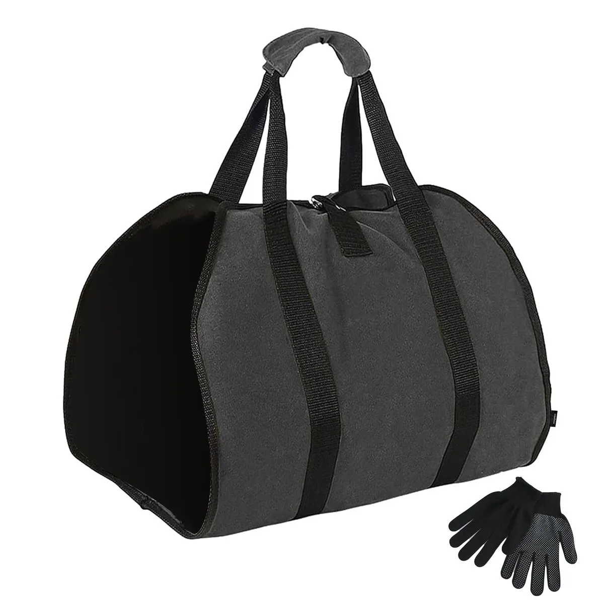 Mix Box Extra Large Firewood Log Carrier Canvas Bag with Handles - Black