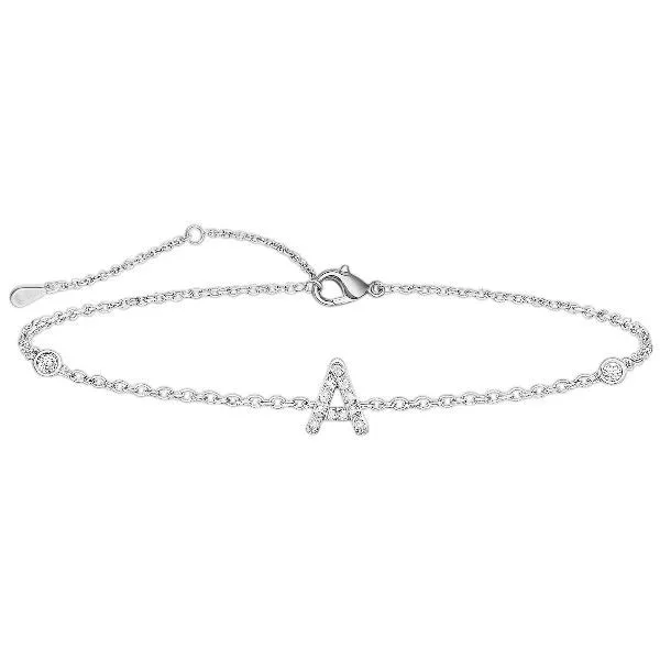 Initial Pendant Bracelet - Silver - S925 Sterling - A