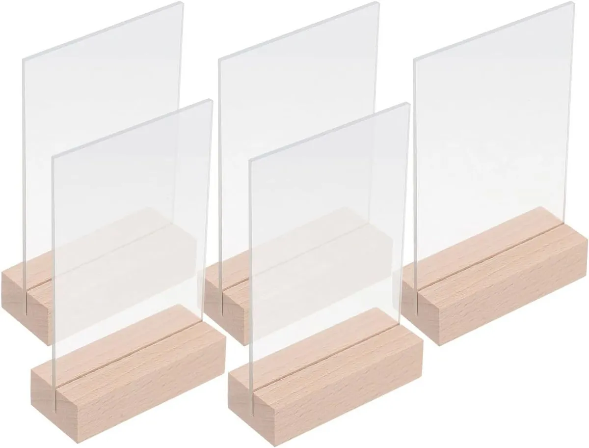 Acrylic Table Number Stands With Wooden Bases, Sign Holders For Wedding