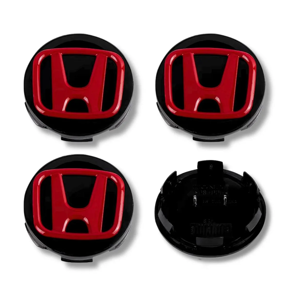 Honda 69mm Wheel Centre Caps Set of 4 Compatible With Honda - BLACK&RED