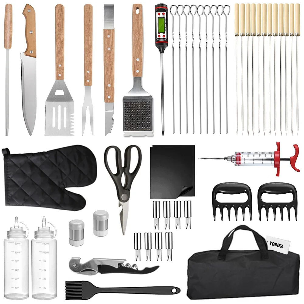 Topika - 50-Piece Premium BBQ Grill Accessories Set Braai Tools for Cooking
