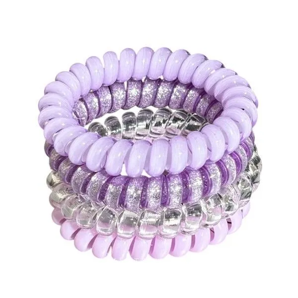 4-Piece Spiral Hair Ties - Purple & Transparent