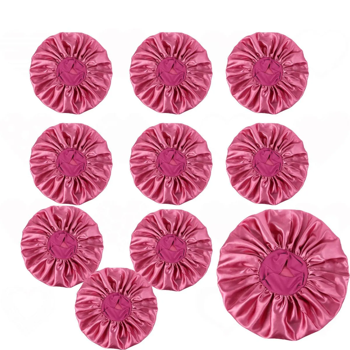 Women Premium Satin Bonnet Soft Sleep Night Hair Cover Cap - 10 Piece - Pink