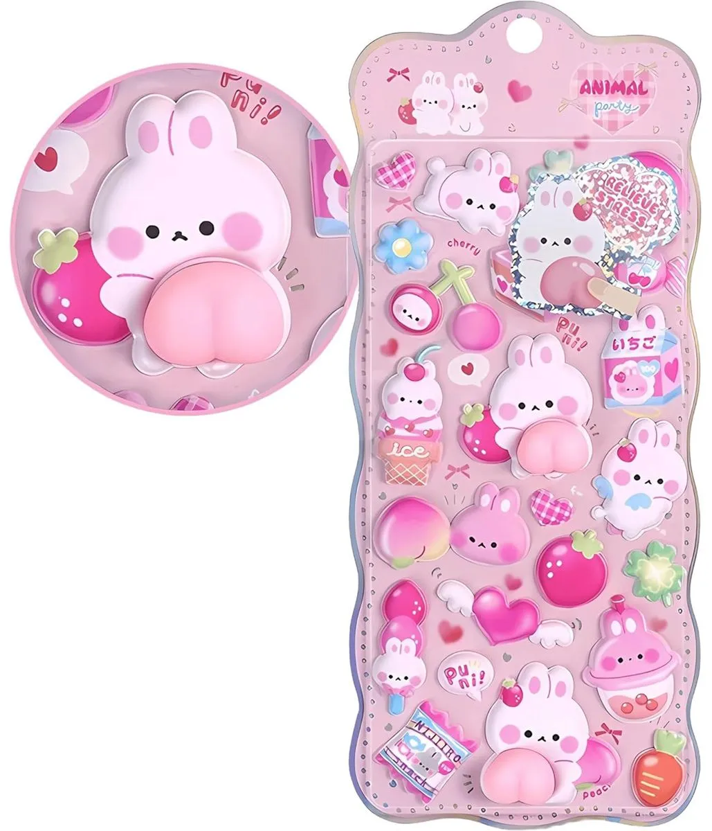 Kawaii 3D Bubble Stickers, Soft and Cute Bubble Bear and Bunny Stickers