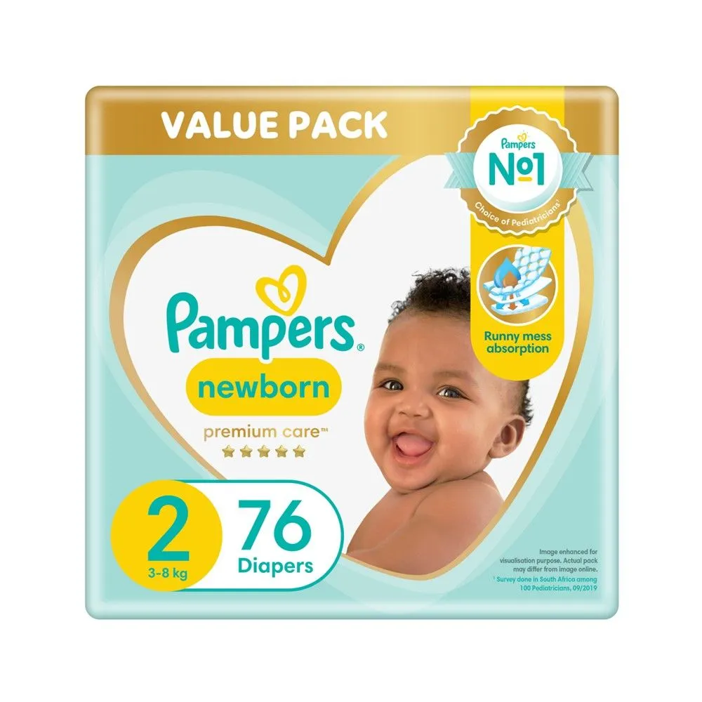 Pampers Premium Care Newborn Size 2 Taped (3-8 kg) 76 Nappies