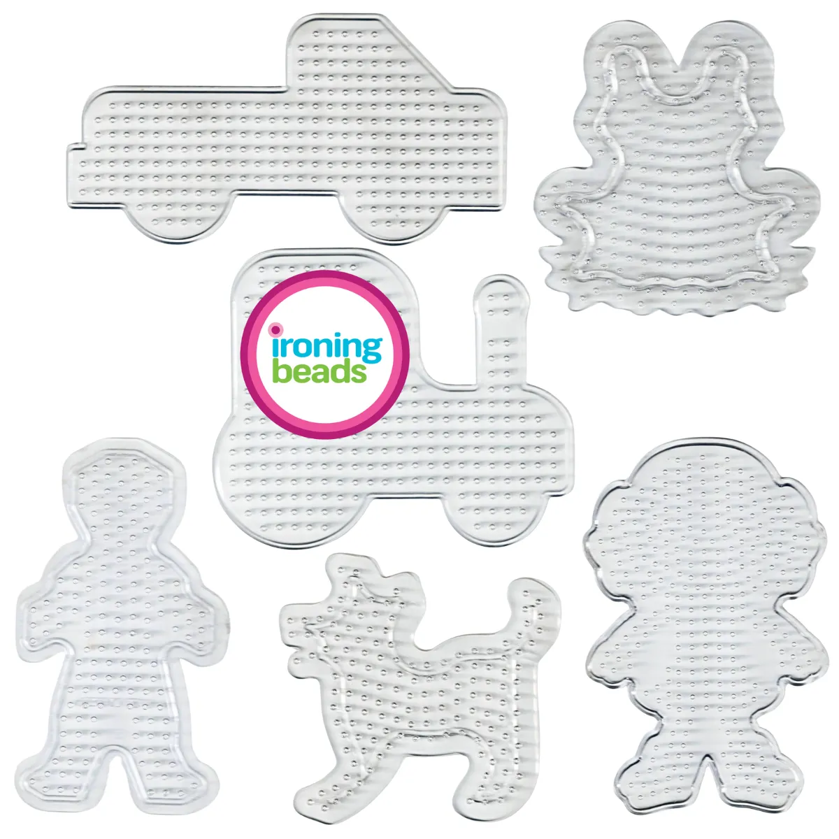 Ironing Beads - Mixed Fun - Mixed Pack of 6 Small Pegboards - No Beads