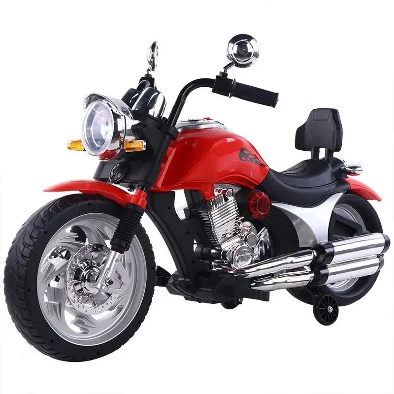 Kids Electric Ride-On Bike - 24V Battery, LED Lights and Built-In Music - Red, Black