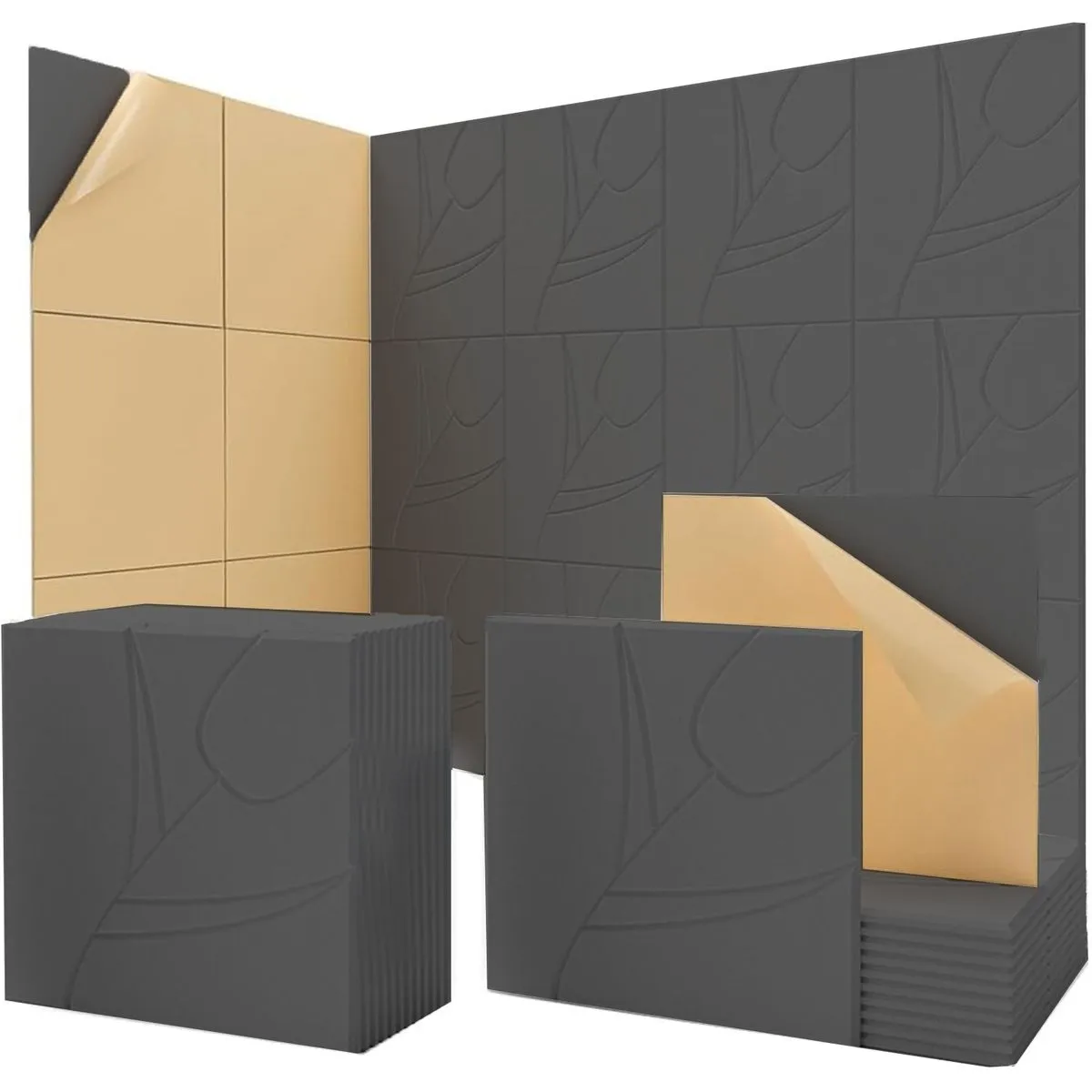 Acoustic Panels 12-Pack Self-Adhesive Soundproofing Noise Reduction - Black