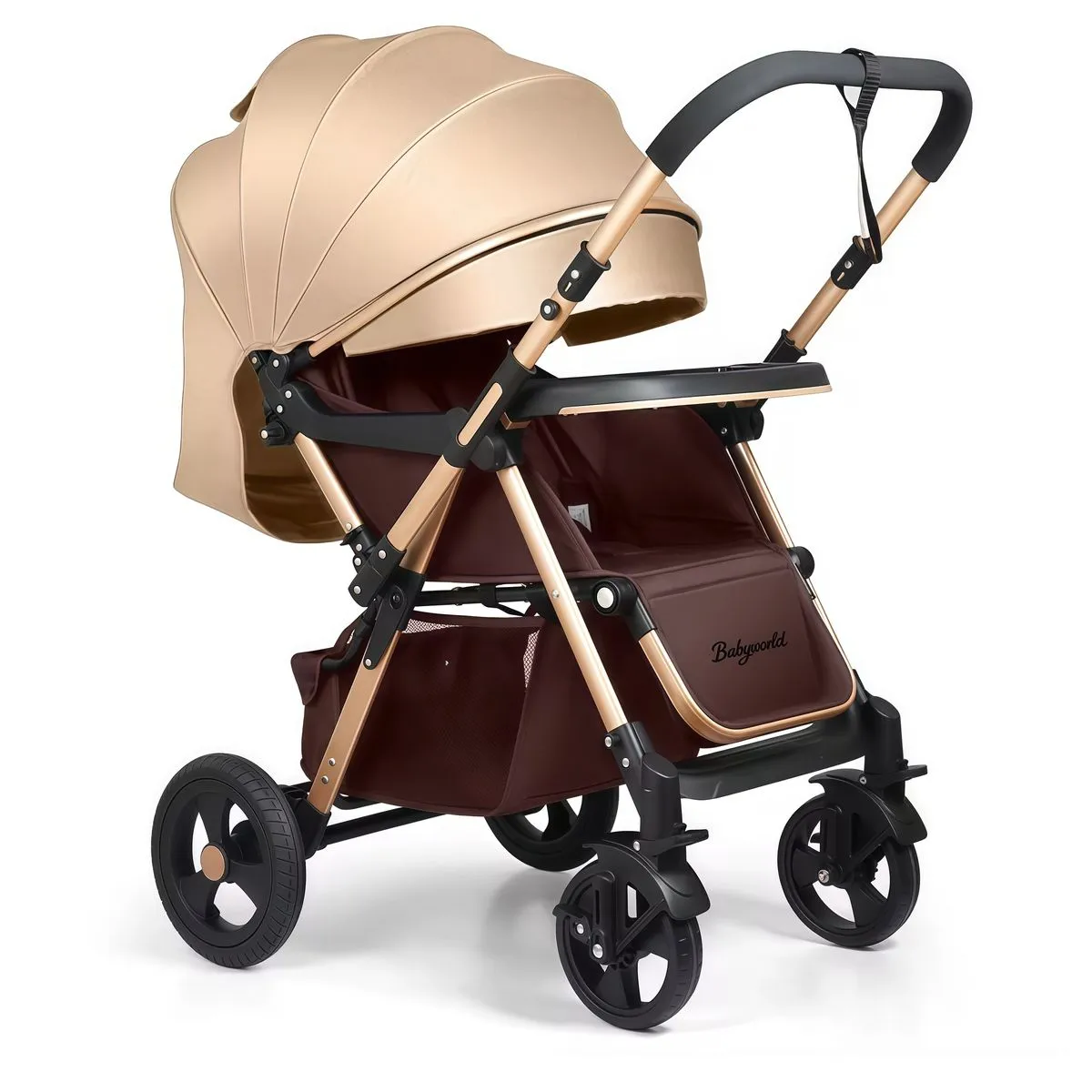 Babyworld High-Quality Full-Size Baby Stroller Travel System - Brown, Gold