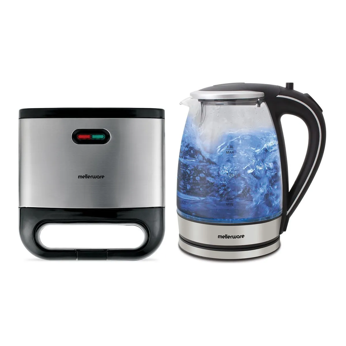 Mellerware Pack 2 Piece Glass Kettle + Sandwich Maker "Starter Pack"