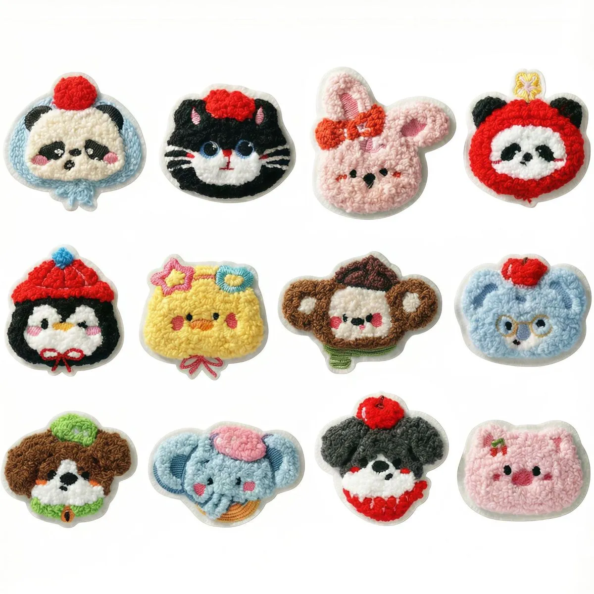 12-Pack Cute Animal Chenille Patches-Penguin, Cat, Duck Embroidery Applique