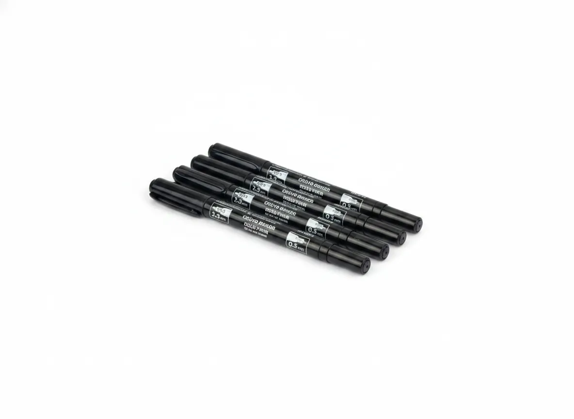 2Pack Permanent Markers Black Dual Tip 0.5mm & 2-3mm Fine Bold Pen Markers