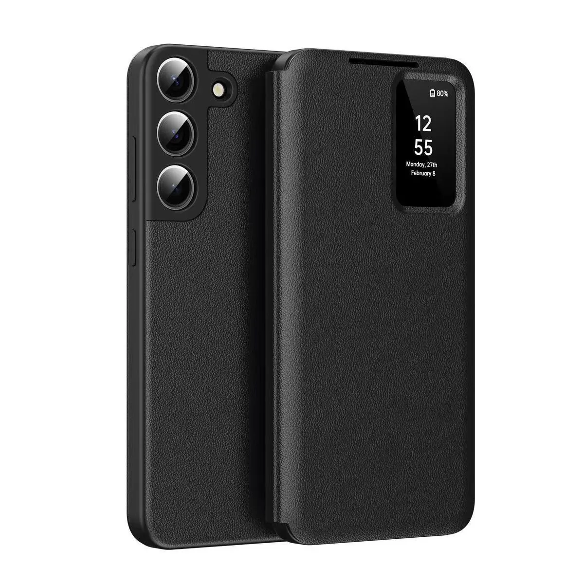 Smart Window Leather Flip Cover Compatible With Samsung Galaxy S22 - Black