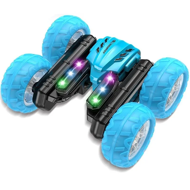 LED Word Projection RC Stunt Car Rotation Flip Remote Control Toy Vehicle - Blue