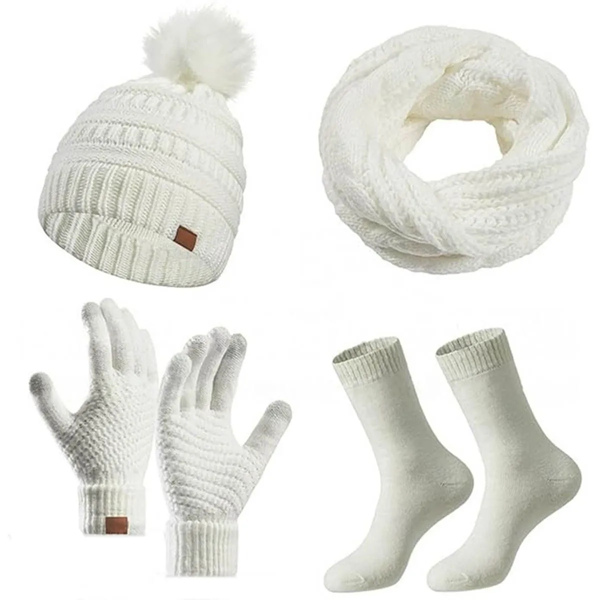 4 in 1 Hat, Scarf, Glove Socks Set for Women Outdoor Sports in Cold Weather