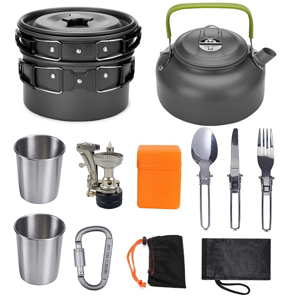 Portable Camping Cookware Set,Lightweight Outdoor Cooking Set For Camping - Black handle